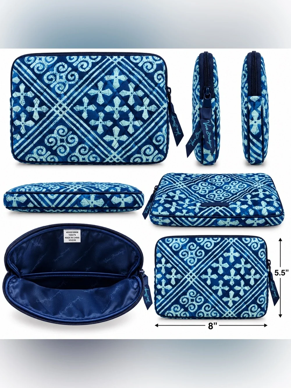 NWOT Vera Bradley Mini Tablet Tamer Tech Organizer Cuban Tiles 8x5.5”